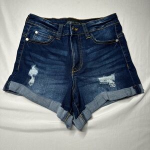 Kendall Kylie The Icon High Rise Short Blue Stretch Distressed‎ Cuffed Size 1/25